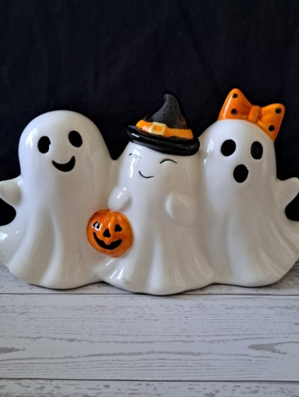 Ceramic Ghost Trio Figurine Halloween Decor Collectible 9" Long